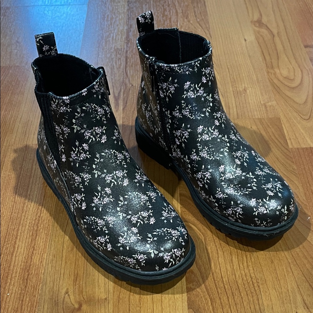 Floral Black Ankle Rain Boots